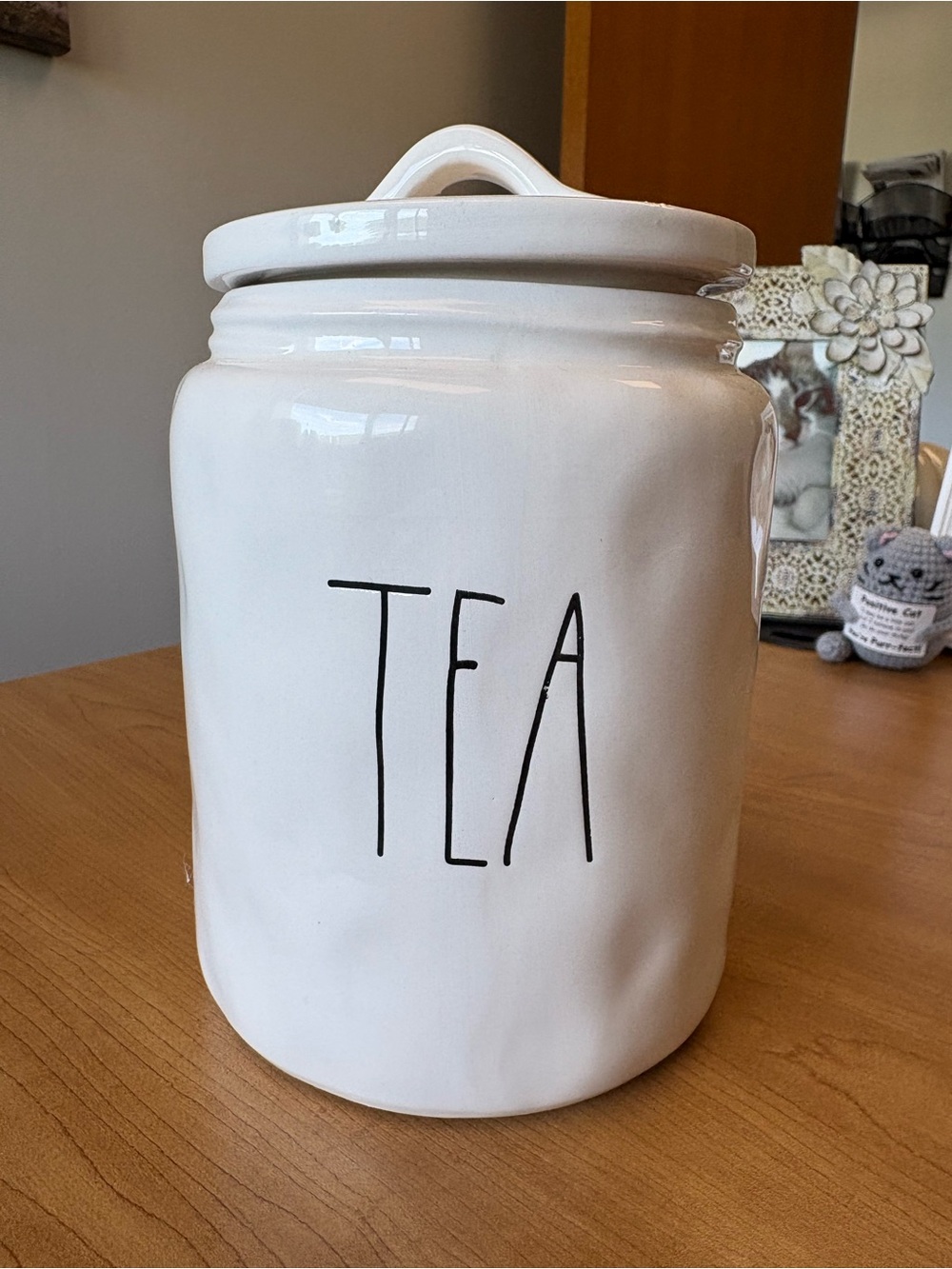 Rae Dunn White Ceramic Canister labeled TEA